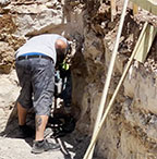 Chipping hammer finishing rock demolition for pool builder in DFW Texas